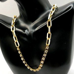 Gold-Tone & White Enamel with Rhinestones Necklace